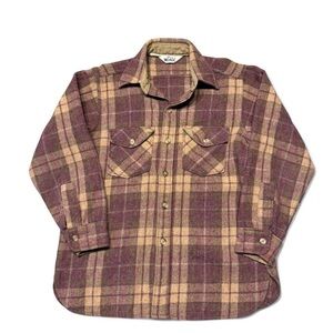 Vintage 70s Woolrich plain flannel button down board shirt wool purple tan L men
